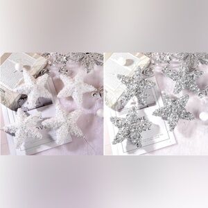 6" Star Christmas Ornaments ,4pc Set Silver and 4 pc white Christmas Decorations